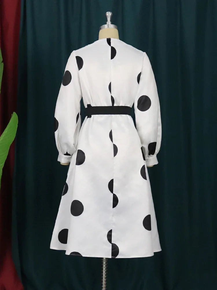 Women White Dress Polka Dot Print Big Bow Lantern Sleeve Spring Elegant Fashion Birthday Party Evening Plus Size Gown Robes 4XL