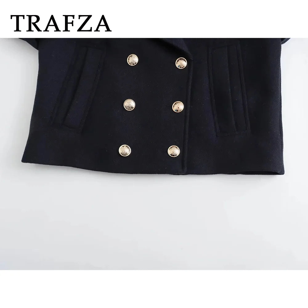 Autumn Winter Women Casual Double Breasted Jackets Fashion Office Lady Loose Solid Elegant Demi-season Short Jackets