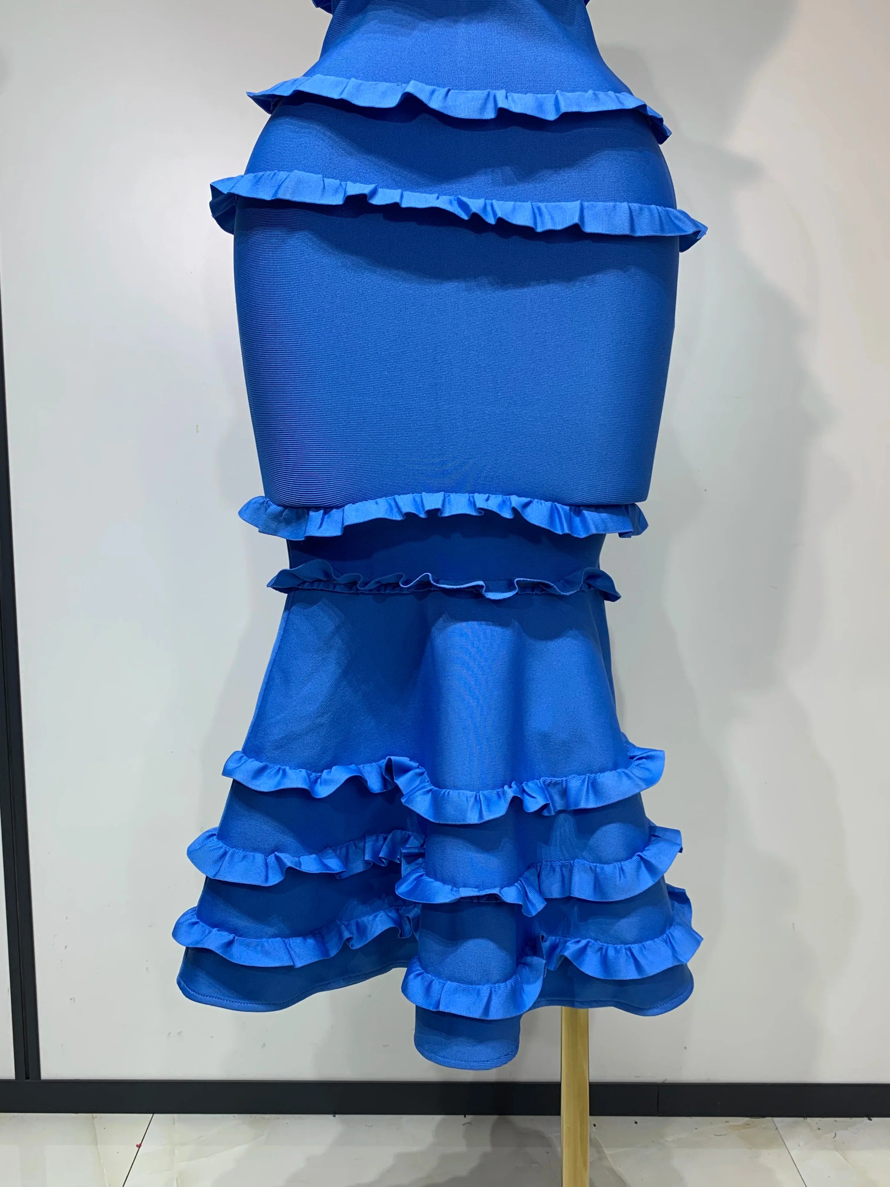 Women Sexy Backless Ruffles Bodycon Bandage Mermaid Dress  Celebrate Evening Party Luxury Birthday Wedding Guest Dress