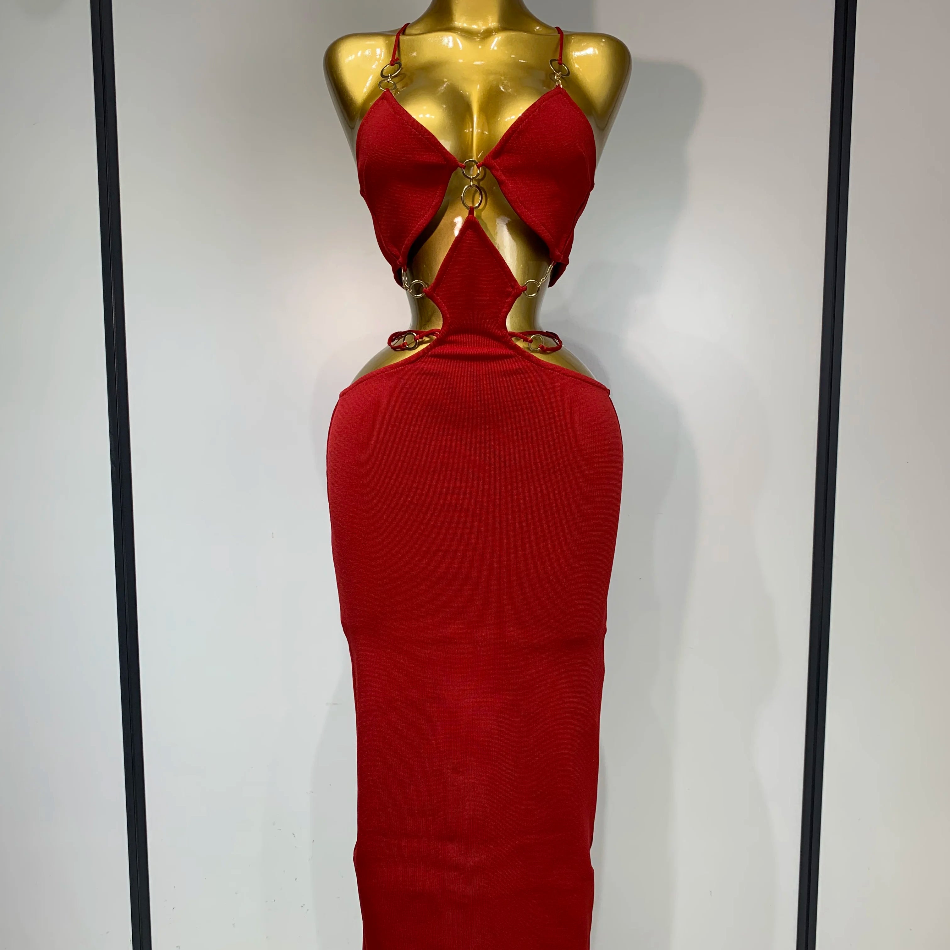Women Sleeveless Sexy Halter Hollow Out Black Red Bodycon Long Bandage Dress 2025 Celebate Elegant Luxury Birthday Club Dress