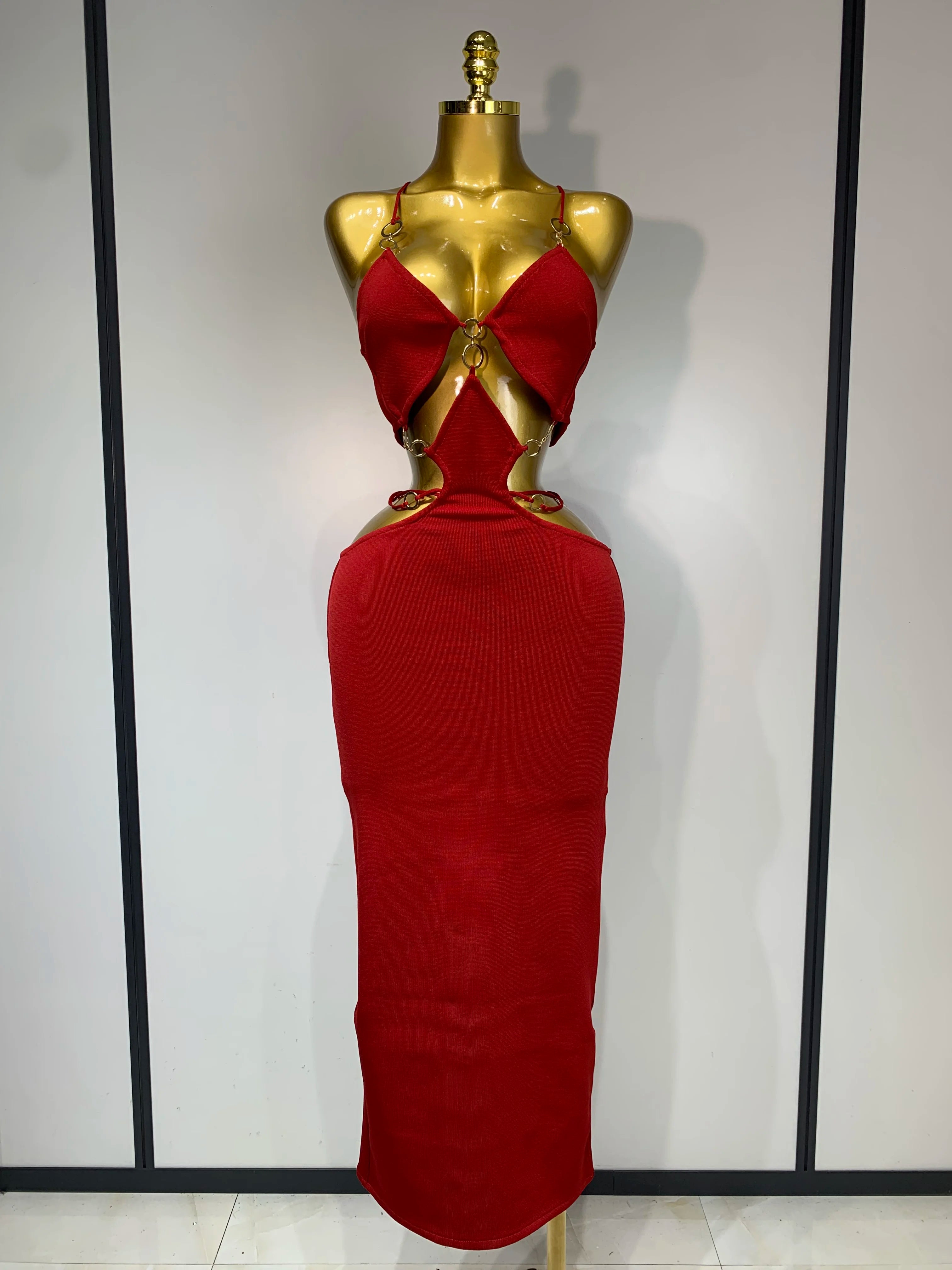 Women Sleeveless Sexy Halter Hollow Out Black Red Bodycon Long Bandage Dress 2025 Celebate Elegant Luxury Birthday Club Dress