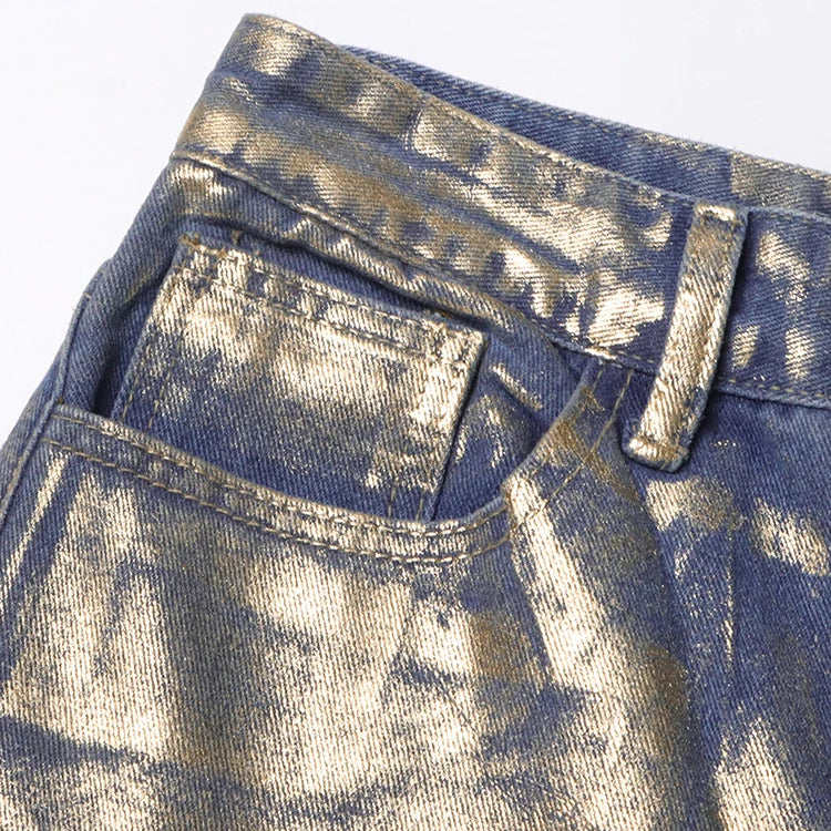 Metallic Wide Leg Jeans High Waist Pants For Women Autumn Vintage Y2K Streetwear Casual Loose Straight Denim Trousers