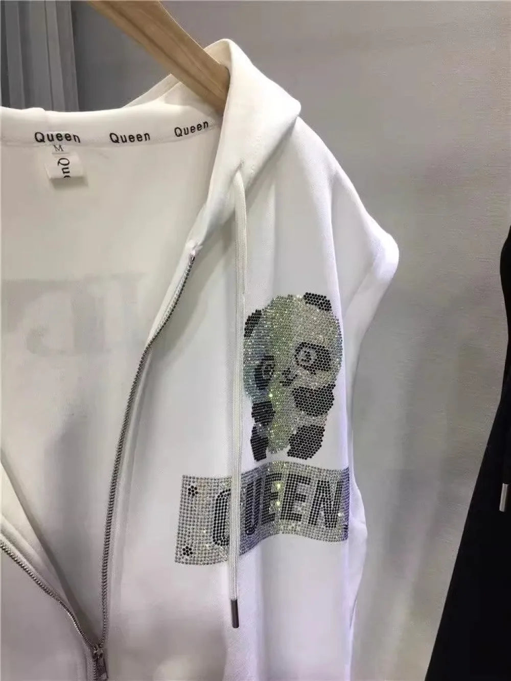 Plus Size Animal Letter Stamping Diamond Women's Jackets Sleeveless Hooded Fashion New Coat Vest Autumn Winter Female Cardigan