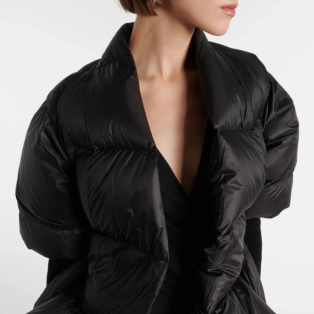 Solid Temperament Spliced Lace Up Coat for Women V Neck Long Sleeves Tunic Warm Cotton Coats Female Clothing New