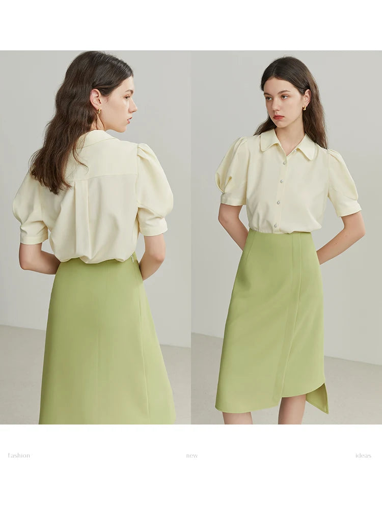 French Court Style Women Shirts Puff-sleeved Short Sleeve Elegant Vintage Casual Female Blouses Tops
