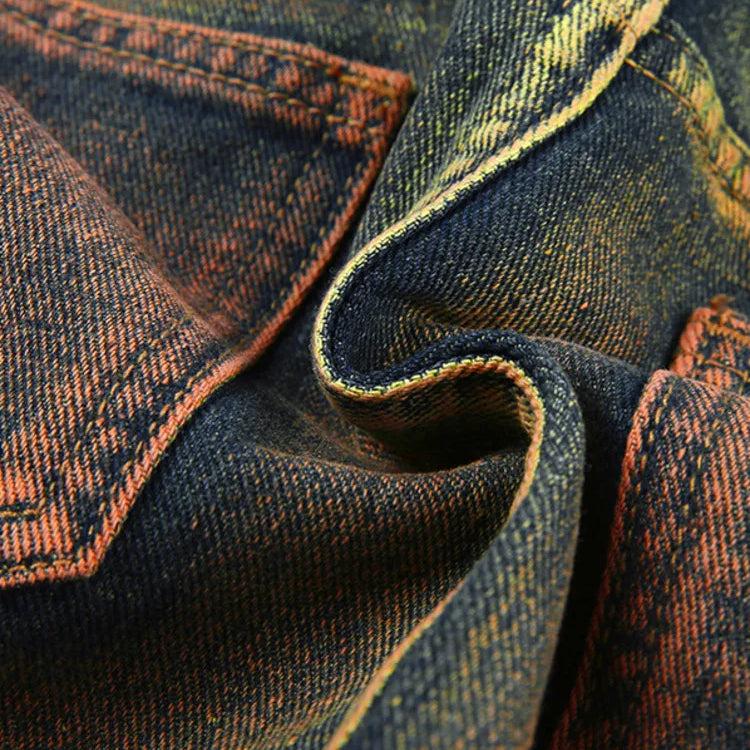 Women's Denim Skirts Tie-dye Green Irregular Spliced Multiple Pockets Cargo Mini Skirt Autumn Fashion