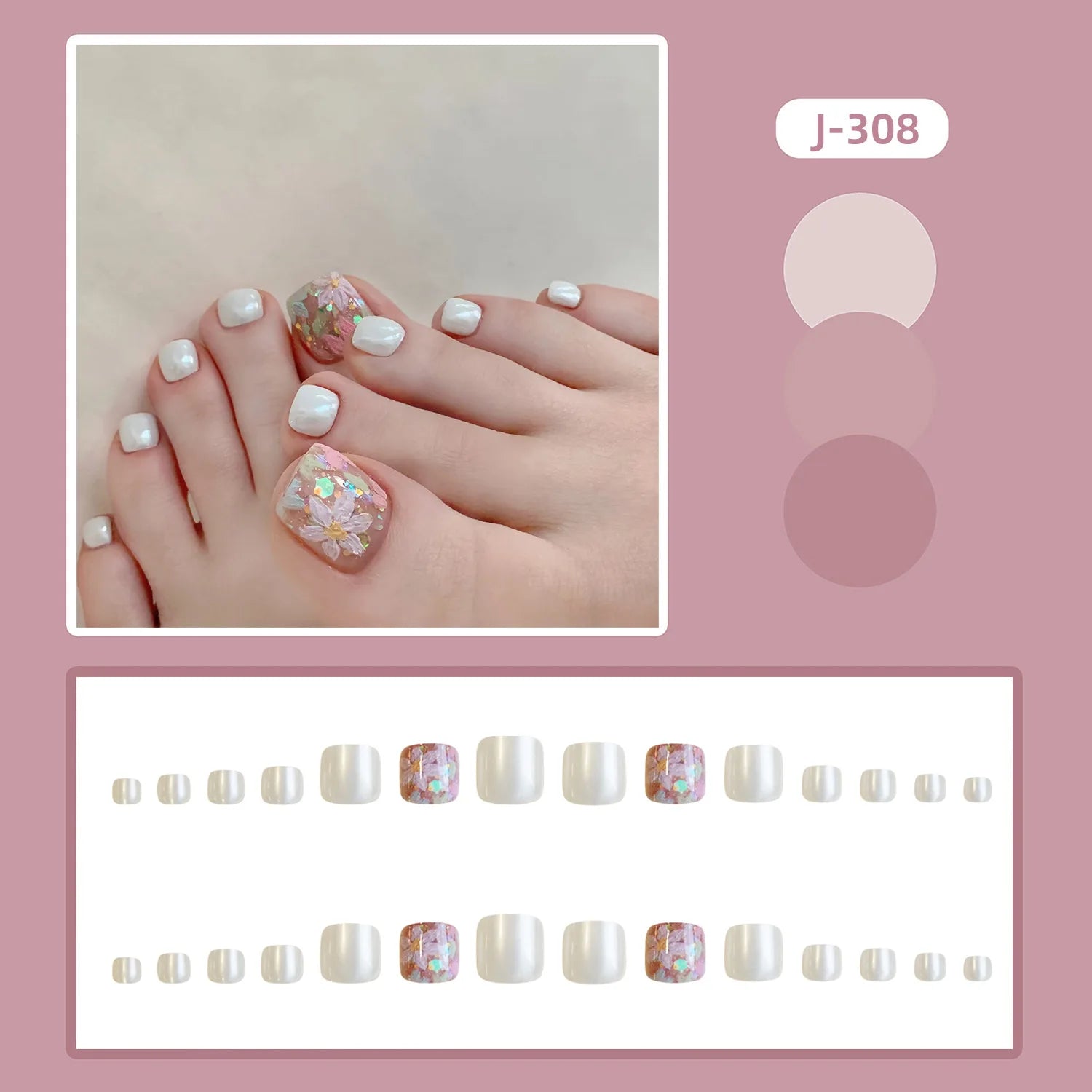 24pcs Flower Print Press on Toenails Summer Wearable False Toe Nails Wearable Spicy Girl Sweet Korean Style Fake Toenails