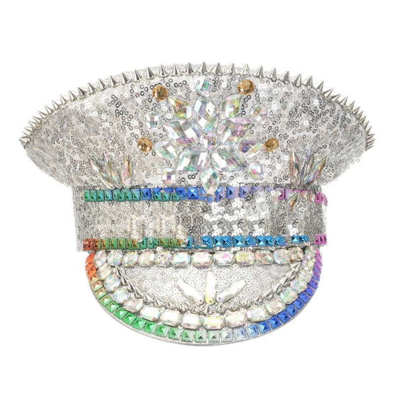 Rhinestones Bridal Hat for Wedding Glittering Fedora Sequin Hat Novelty-Party Hat Holiday Captain Hat for Bridal Shower 58 60cm 1
