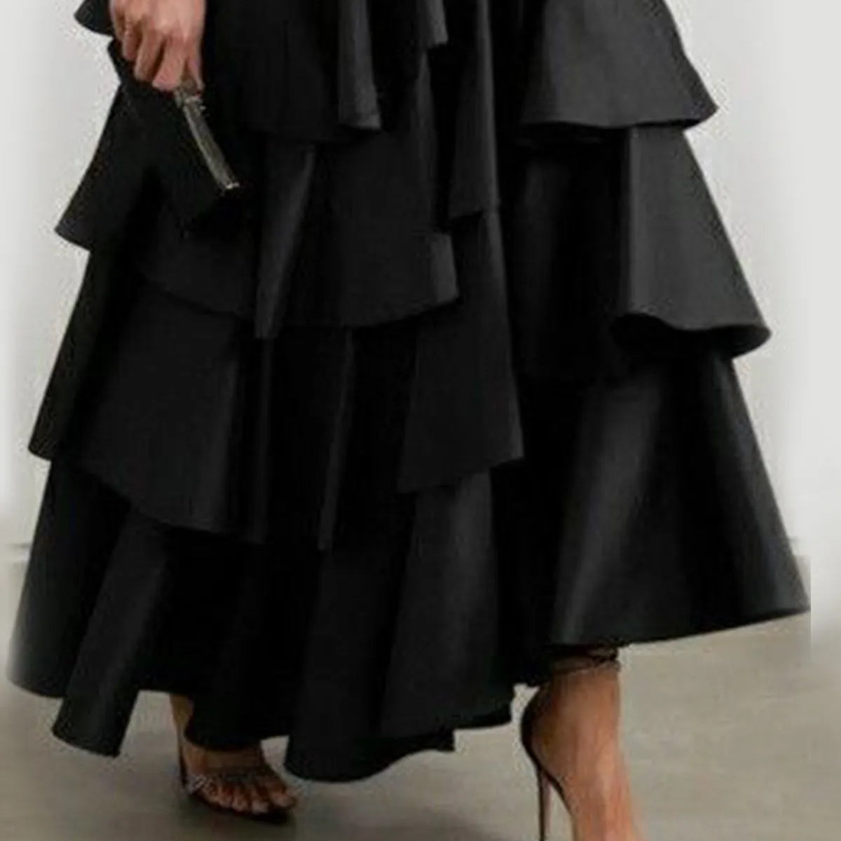 Women's High Waist Layered Ruffle Maxi Cake Skirt Elegant Party Wedding Guest Y2K Solid Vintage Black Solid A Line Skirts