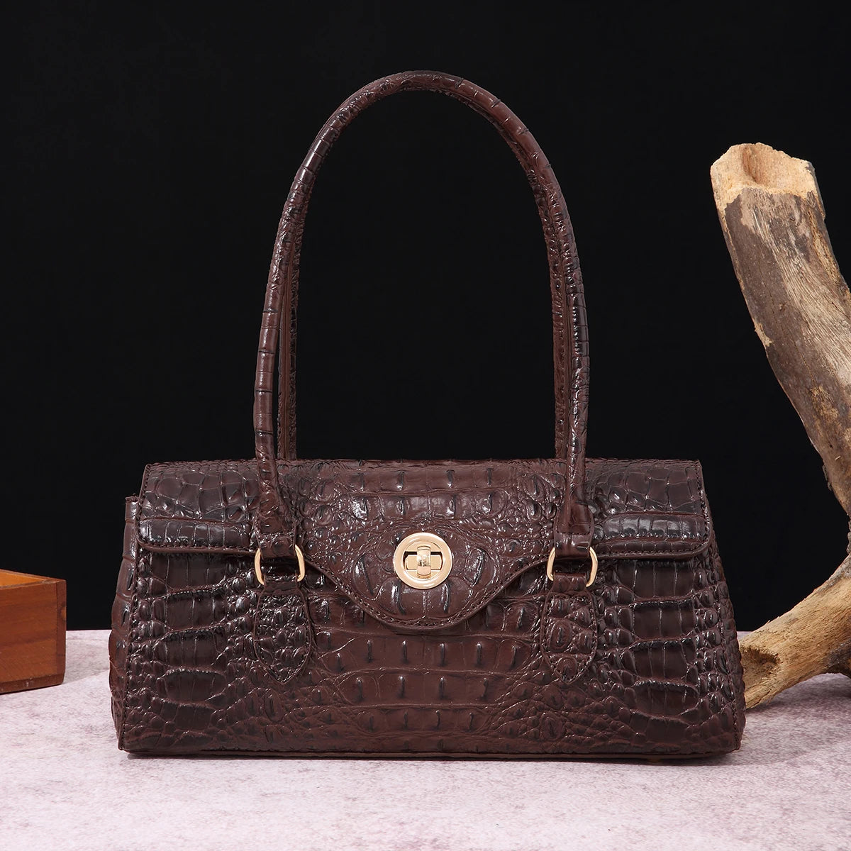 Multicolor Crocodile Pattern Fashion Handheld Stick Bag Large Capacity One Shoulder Underarm Bag Women's Luxury Handbag WalnutBrown