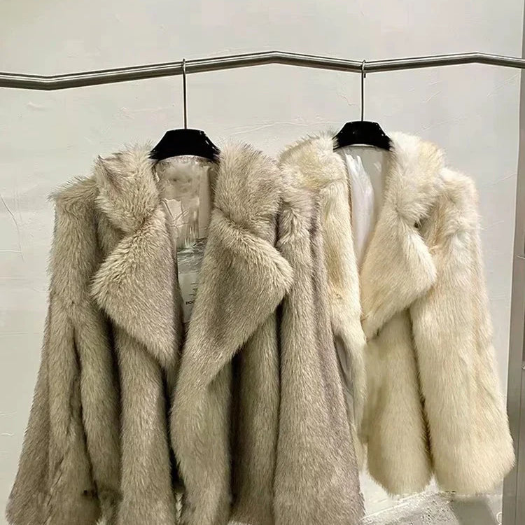 Lautaro Winter Loose Casual Thick Warm Soft Hairy Faux Fur Coat Women Luxury High Quality Furry Fluffy Jacket Korean Fashion