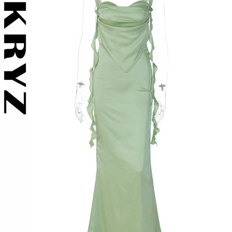 Ladies Summer Ruffle Y2K Clothes Sleeveless Backless Bandage Bodycon Maxi Dresses For Women Fashion Birthday Party Club Wear