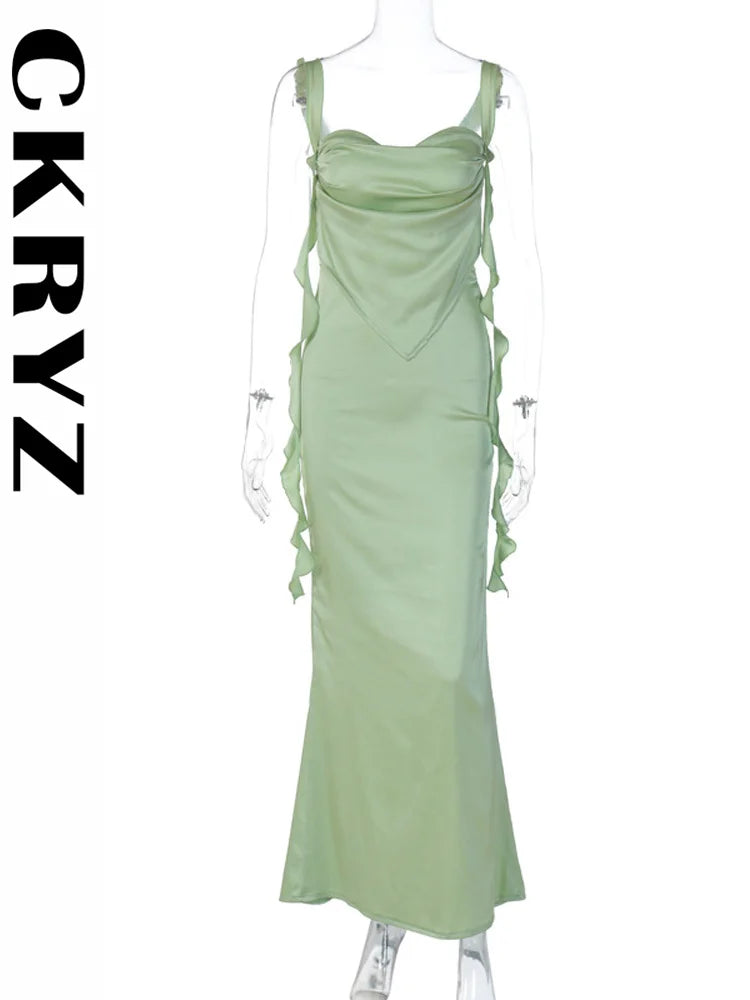 Ladies Summer Ruffle Y2K Clothes Sleeveless Backless Bandage Bodycon Maxi Dresses For Women Fashion Birthday Party Club Wear