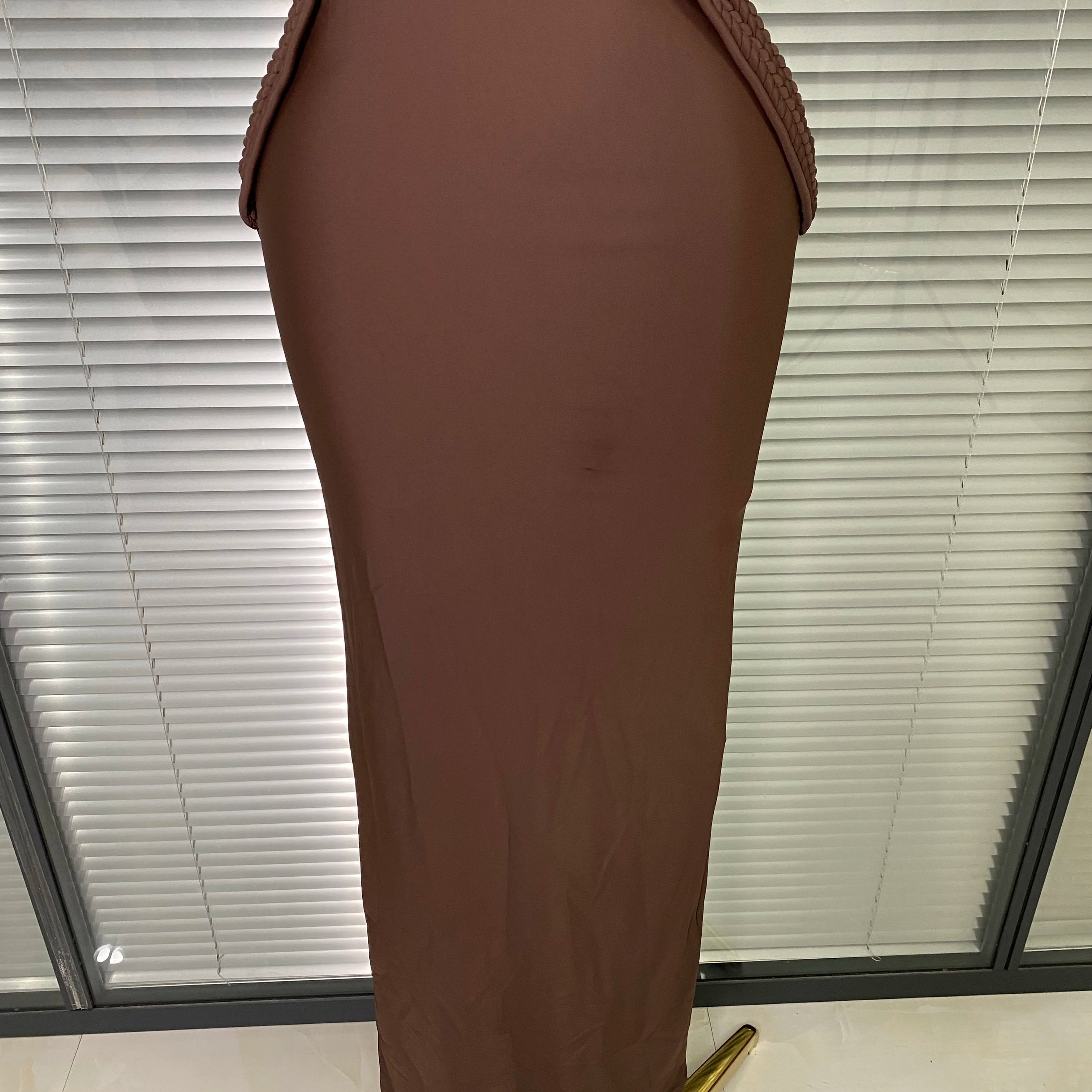 Brand New Women Sexy Sleeveless Brown Lace Long Dress Brown High Street Celebrity Party Dress