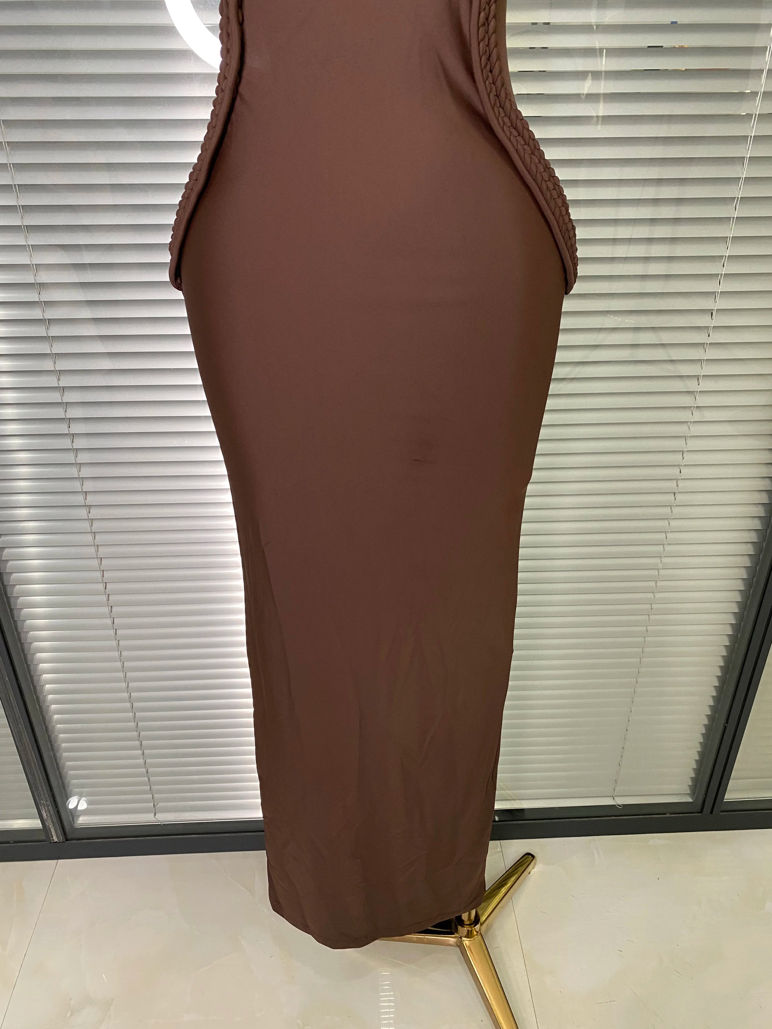 Brand New Women Sexy Sleeveless Brown Lace Long Dress Brown High Street Celebrity Party Dress