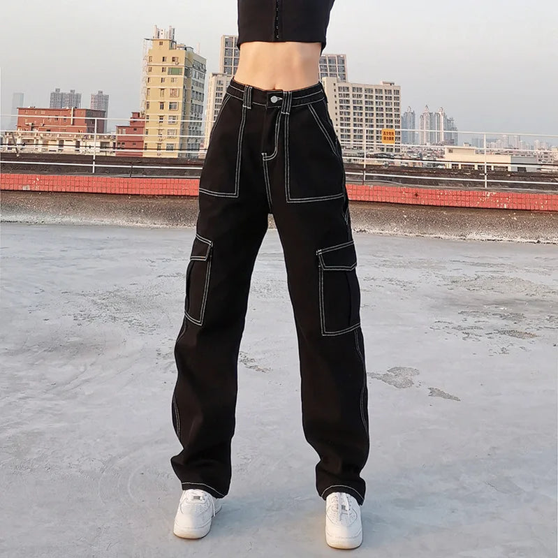 Christmas Y2K Clothing Street Fashion Workwear Straight Trousers High Waist Slimming Loose Khaki Jeans for Women whiteline