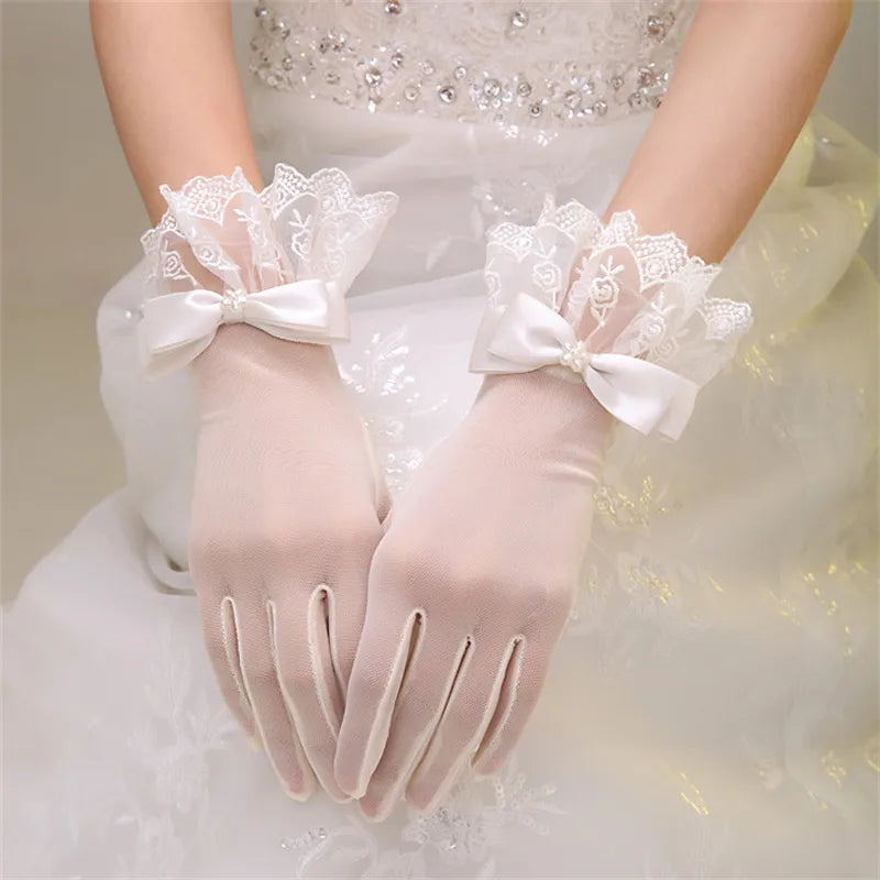 Bridal Wedding Dress Lace Gloves Wedding Open Finger Gloves White Lace Medium Length Slim Wedding Gloves Simple WHITE