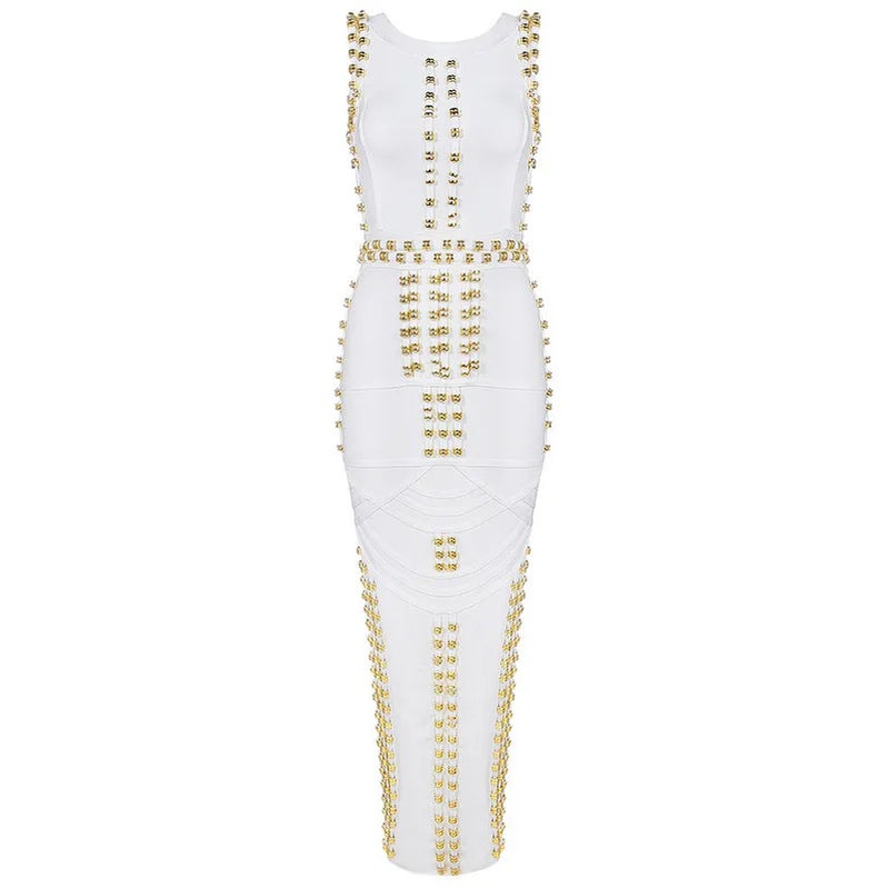 Classical Style Women Sleeveless O-Neck Sexy Bodycon Bandage Long Dress Celebrity Fashion Red Carpet Evening Party Dress