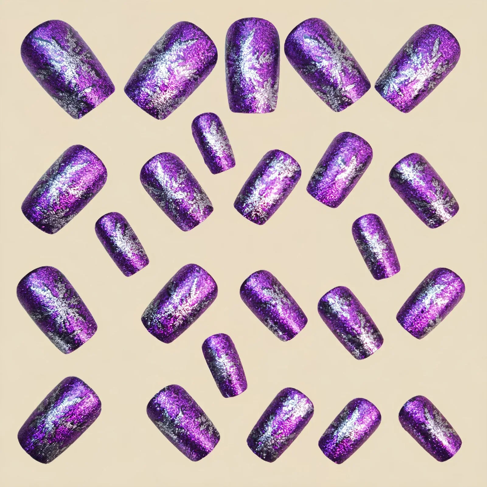 24Pcs Glossy Purple Fake Nails White Snowflake Printed Square Press On Nails Women Christmas Party False Nails DIY Manicure