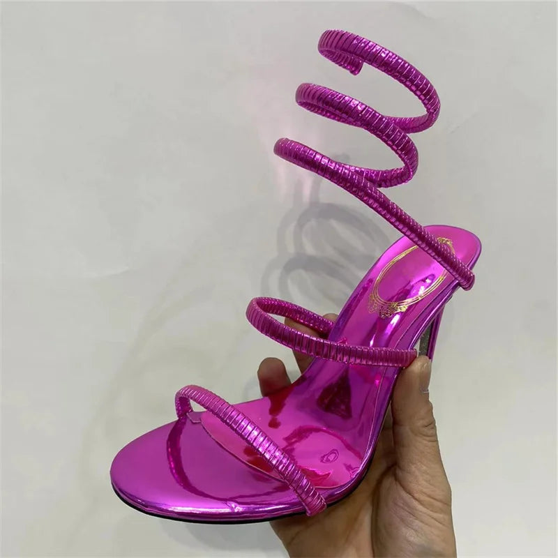 Snake Strap High Heel Sandals Women Summer Ankle Strap Banquet Party Shoes Narrow Band High Heels Ladies Gladiator Sandals
