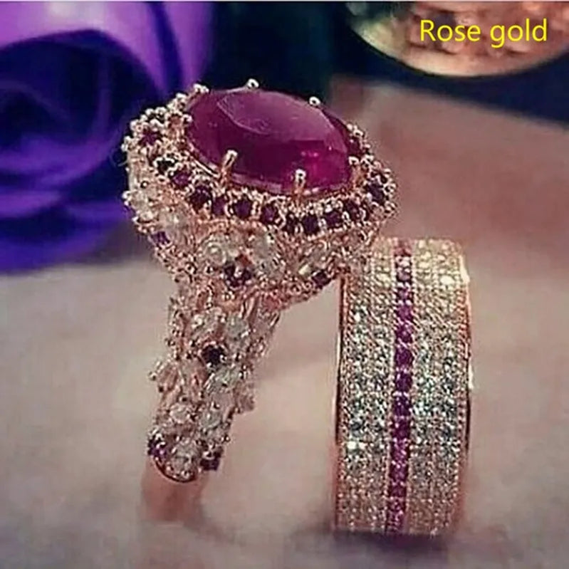 Mode luxe prinses ring set kubieke zirkoon bruidshuwelijk elegante ringen voor vrouwen paar bruiloft sieraden accessoires