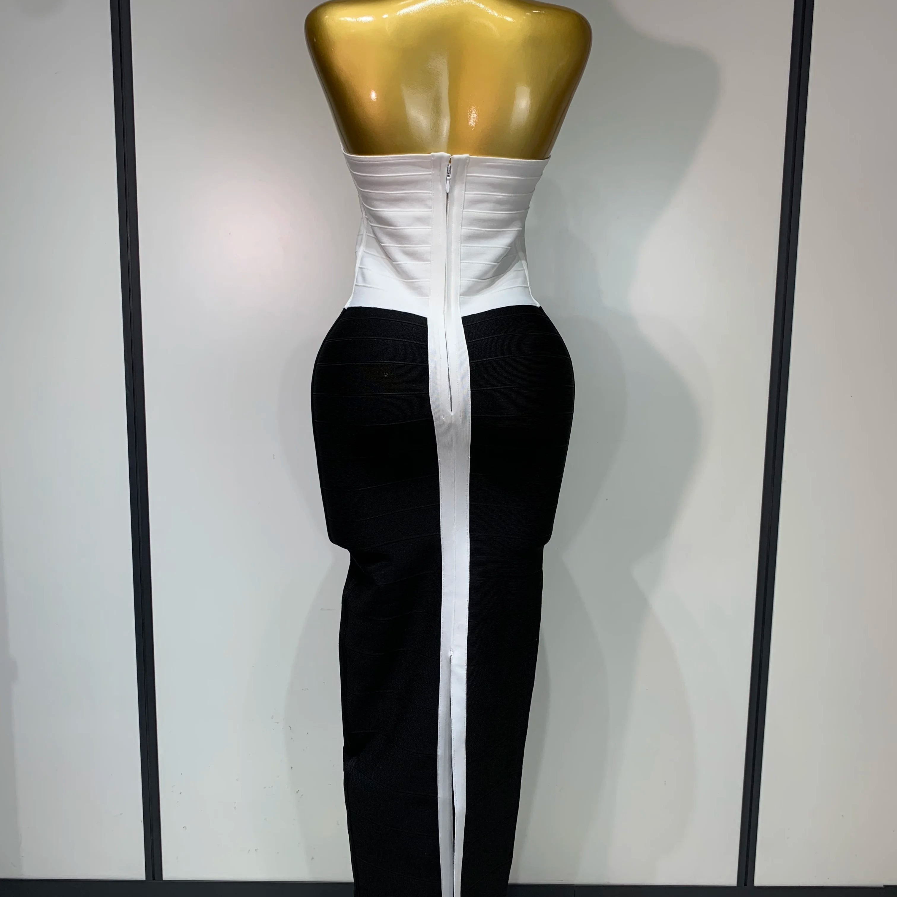 Women Sexy Halter Whiter Black Patchwork Bodycon Bandage Dress Celebrity Elegant Evening Party Club Luxury Birthday Dresses