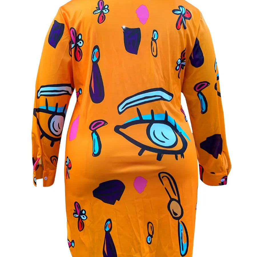 Oversize Single Breasted Button Irregular Shirt Dresses Autumn Women Turn-down Collar Boho Print Loose Mini Dress XL-5XL