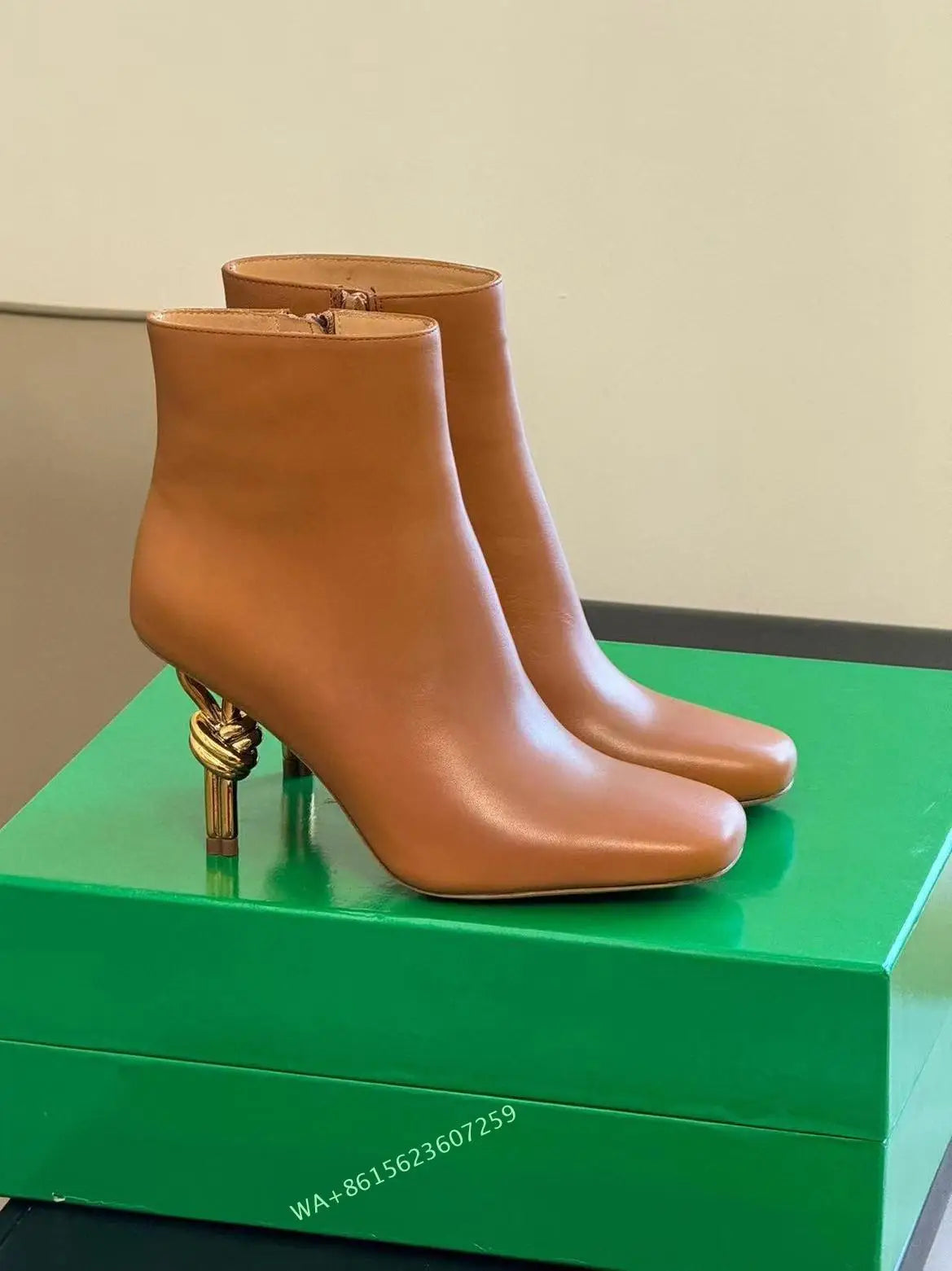 New Arrival Women Metal Knot Shaped Heel Boots High Heel Ankle Nude Boots Elegant Office Side Zip Square Toe Heels Boots