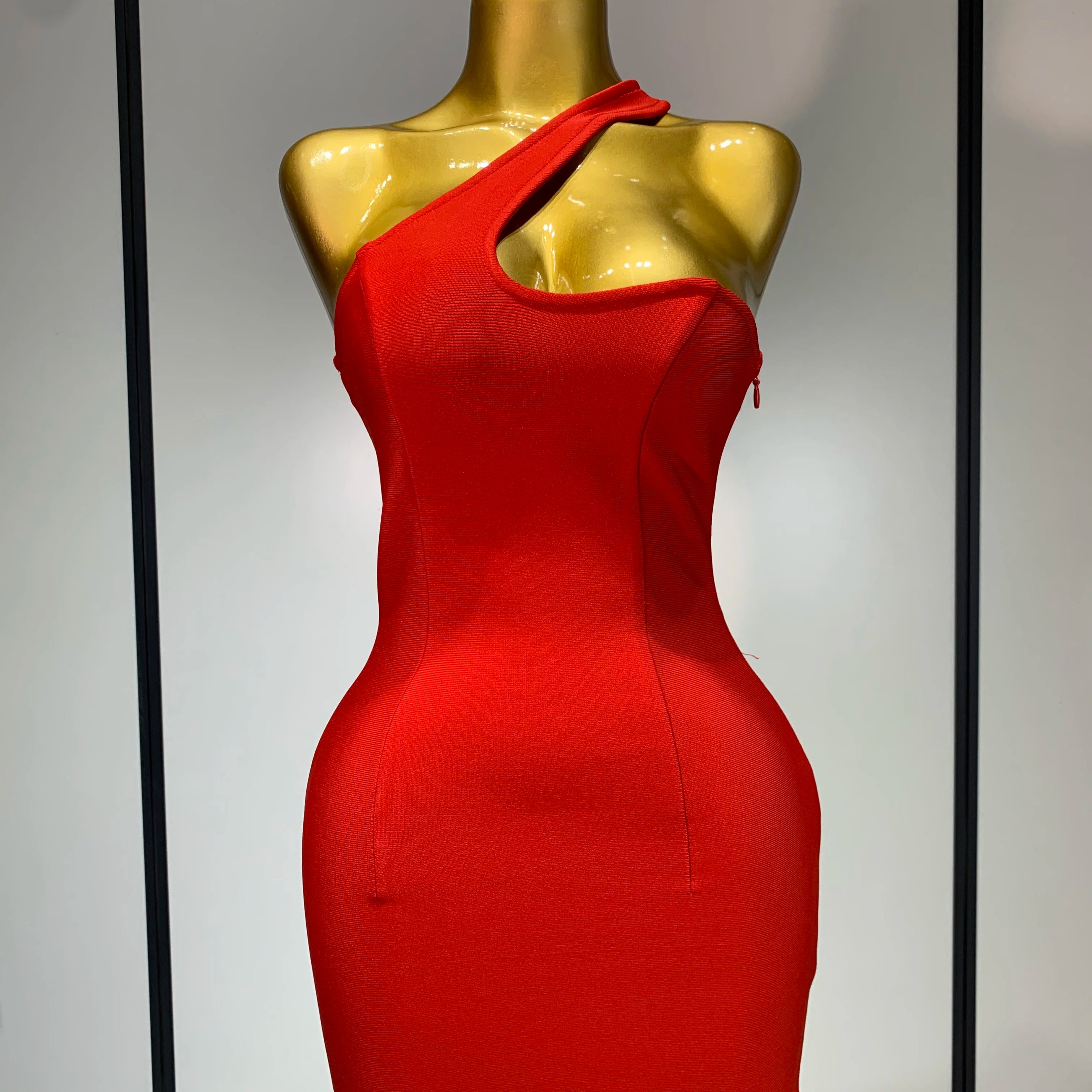 Luxury Birthday Dress Women Red Color Sexy One Shoulder Bodycon Bandage Mini Dress Celebrate Club Party Evening Fashion Dress