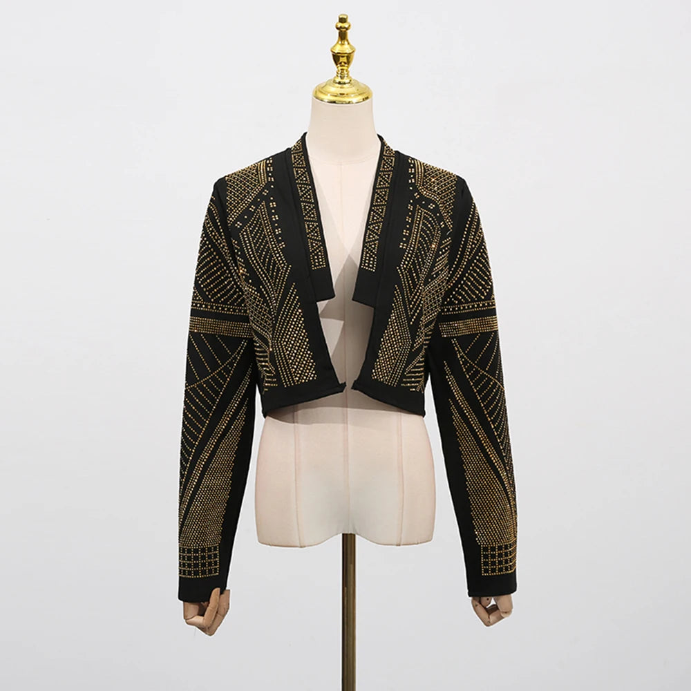 TWOTWINSTYLE Hit Color Spliced Stick Drill Casual Jackets for Women Open Stitch Long Sleeves Short Jacket Female Clothing New