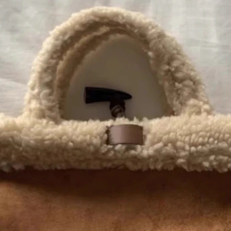 Winter Fashion Trend Tote Bags Luxury Designer Handbags and Wallets Women's Faux Lamb Wool Color Block Retro Handbags Rever