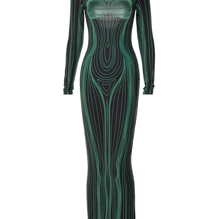 Hawthaw Women Fashion Long Sleeve Bodycon Streetwear Party Club Green Long Dress 2022 Fall Clothing Wholesale Items For Business