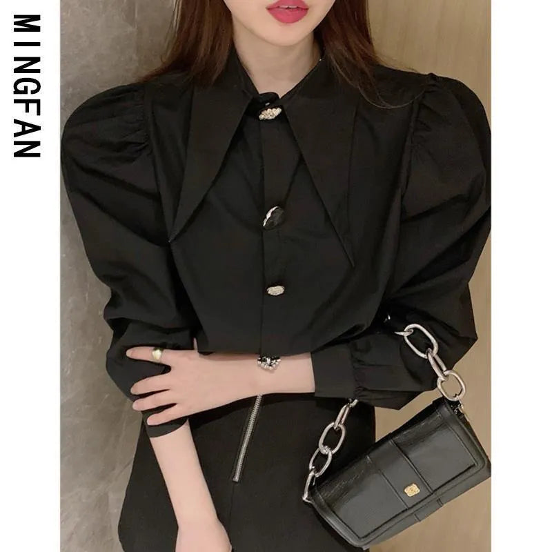 Comfort Women's Shirts Sharp Corner Lapel Fashion Lady Blouses Korean Style White All-match Long-sleeved Tops Autumn