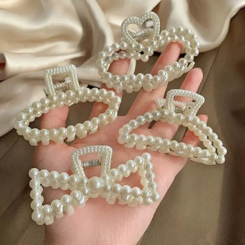 4/5/6PCS Elegant Pearl Hair Claws for Women Fashion Geometric Hairpins Barrettes Headwear Horsetail Hair Clips Hair Accessories 4pcs