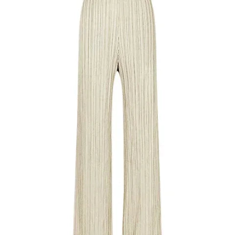 Spring Summer Autumn Women Casual Elegant Ladies Miyake Designer Casual Loose Straight Pleated Pants High Waist Trousers Beige One Size