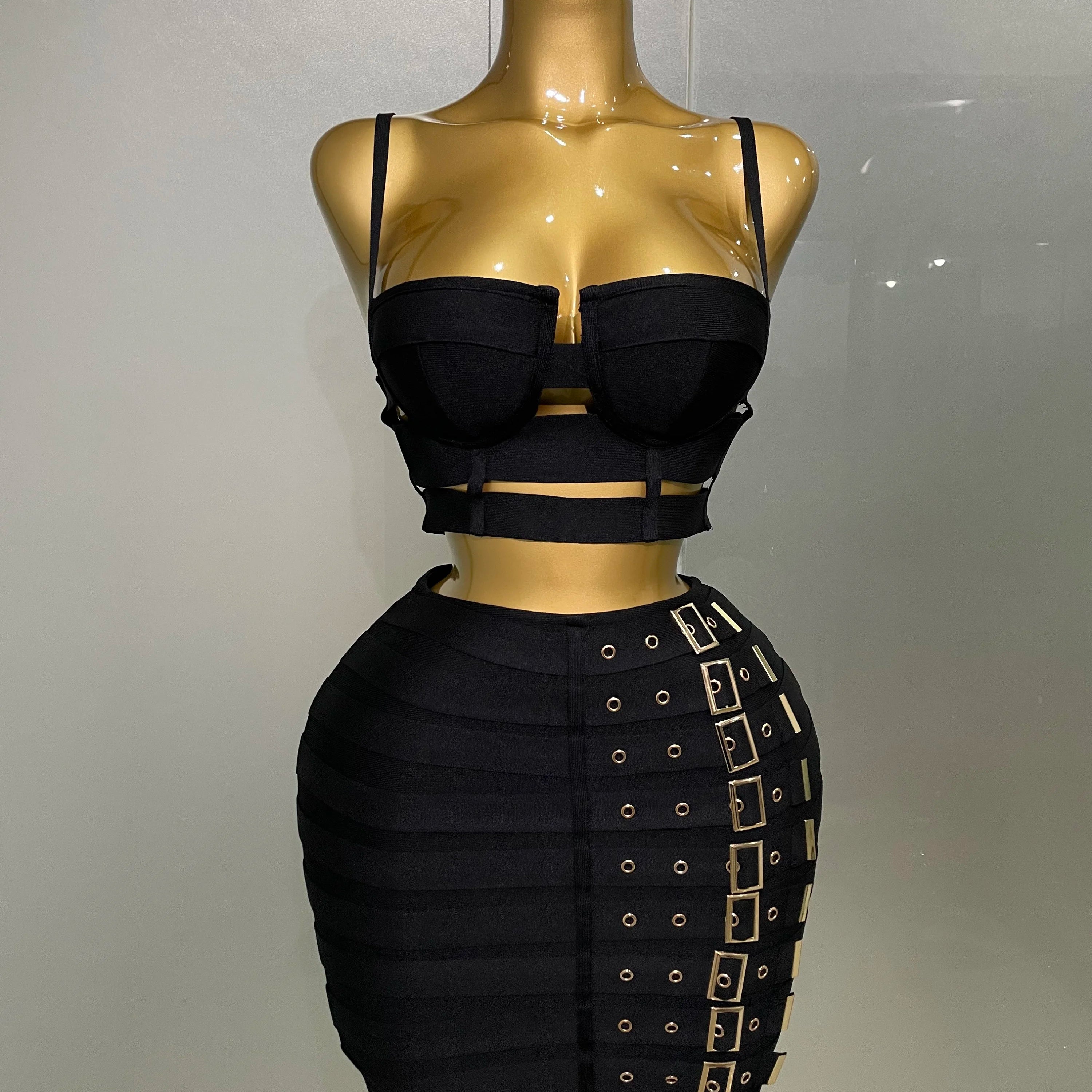 2025 New Arrival High Quality Women Sexy Bandage Tops Fashion Pencil Skirts Set Nightclub Party Celebrate Women's Set
