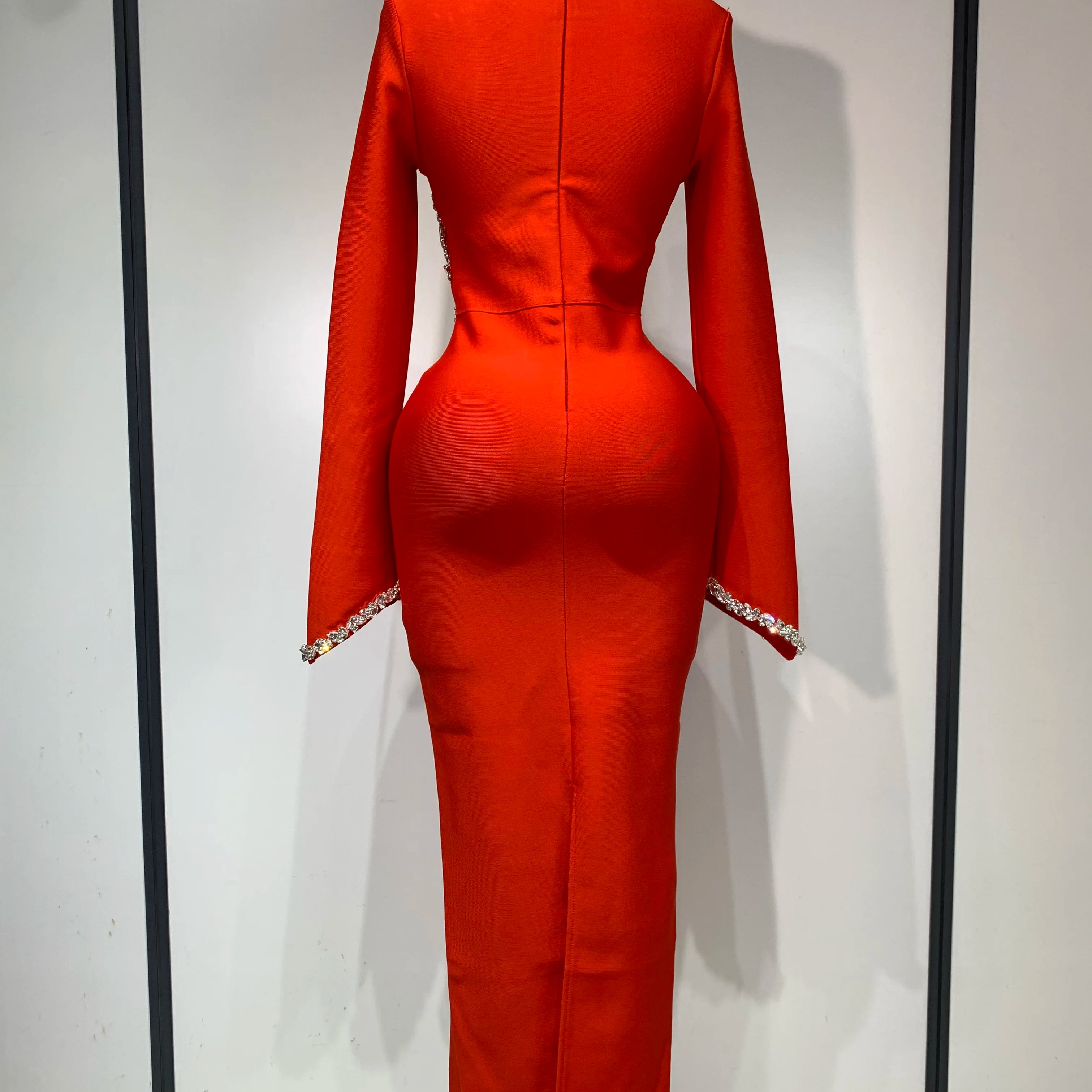 Women Sexy Long Sleeve Diamonds Maxi Long Bodycon Bandage Dress 2025 Celebrity Elegant Evening Party Luxury Birthday Dresses