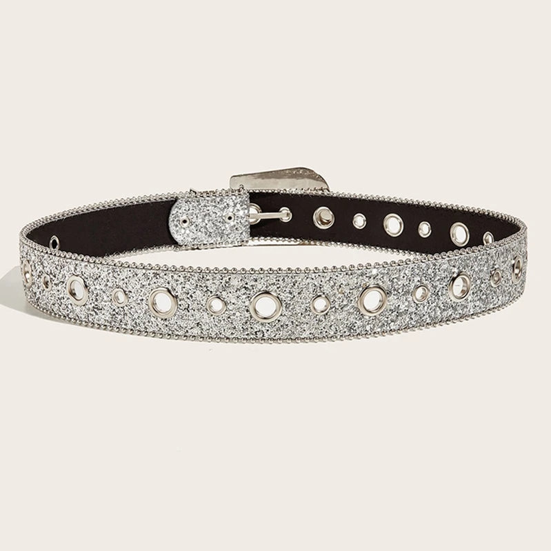 Shinning for Rhinestone Belts Women PU Leather Western Y2K Girls Belt for Jeans