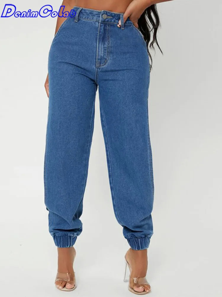 Fashion Side Of Leg Split Women's Jeans Loose Harem Pants Ladies Tie Feet Streetwear Jeans Casual Denim Pants