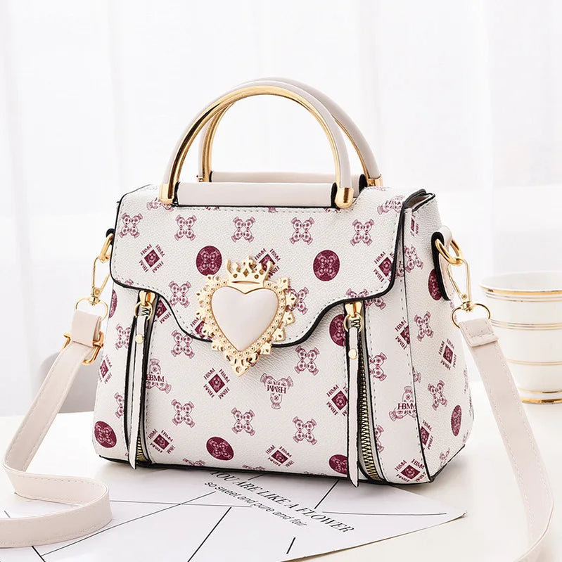 Casual Ladies Senior Sense All-match Printed Niche Design Fashion Mini Shoulder Bag beige white