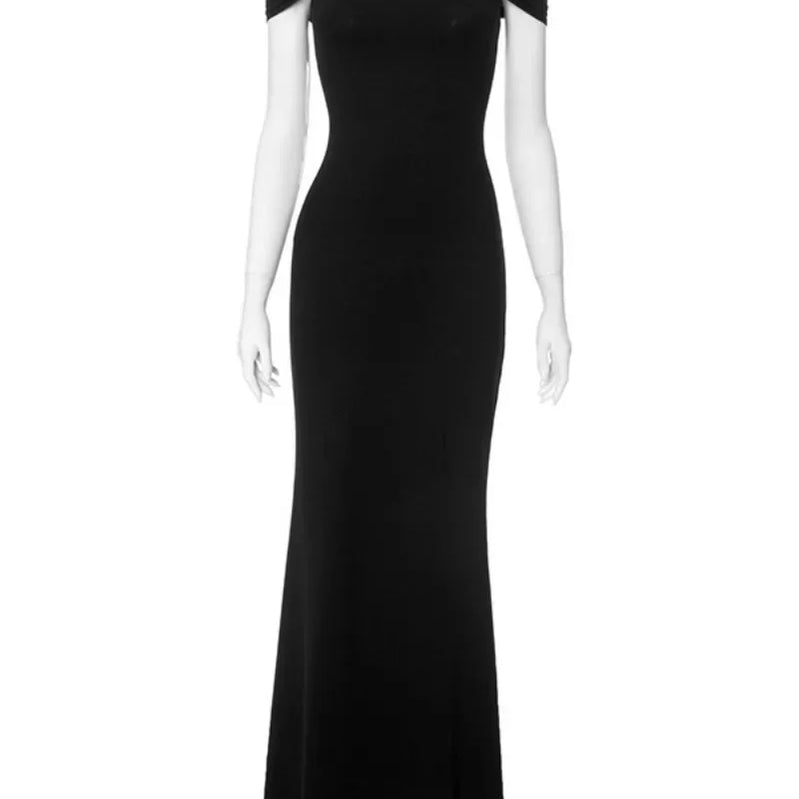 Sexy Elegant Summer Sleeveless Halter Neck Long Maxi Dresses for Women Sexy Off Shoulder Bodycon Evening Party Black Dress