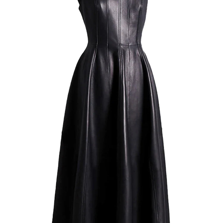 Spring Fit and Flare Soft Faux Leather Dress Elegant Luxury Red Maxi Dresses for Women 2022 long Retro Fashion Clothes