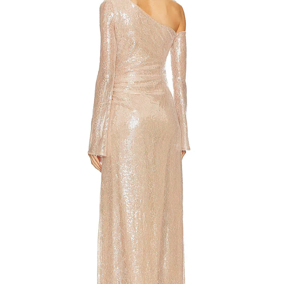 Shinning Sequins Women Long Sleeve Off the Shoulder Bodycon Long Maxi Dress Fashion Celebrate Birthday Party Outfit