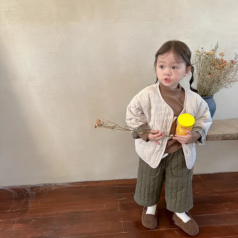 Winter Thicken Kids Pants Korea Children's Jacket Cotton Plush Girls' Solid Color Casual Pants Children's Clothing