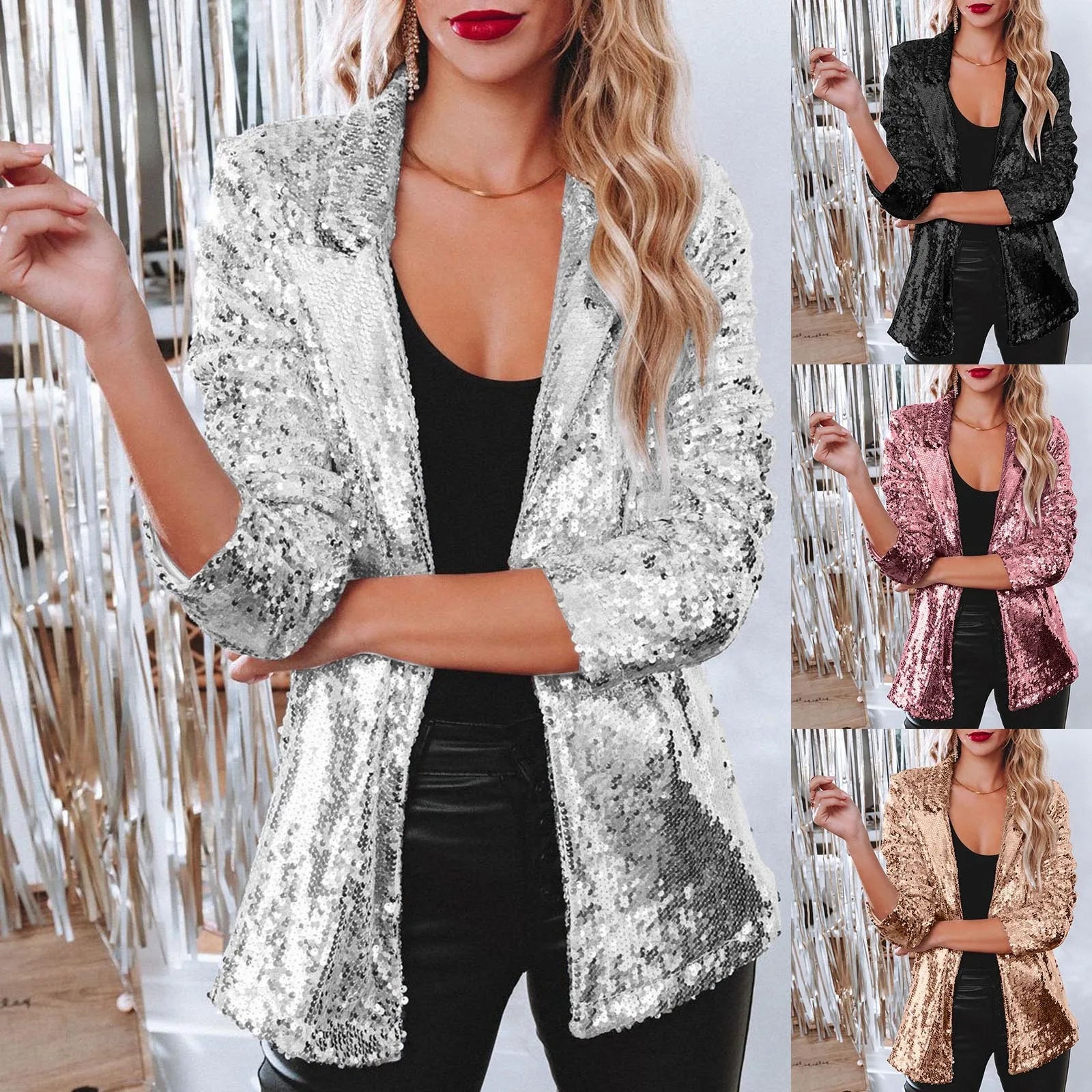 Winter Jacket Women Plus Size Women Sequins Sequin Jacket Casual Long Sleeve Glitter Party Real Leather Winter Coats For Women