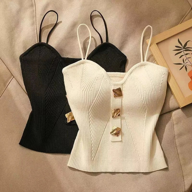 New Summer French Style Cross-knit Suspender Women Summer Wear Sexy Beauty Camisole Black Slim High-end Bottom Bandeau Top