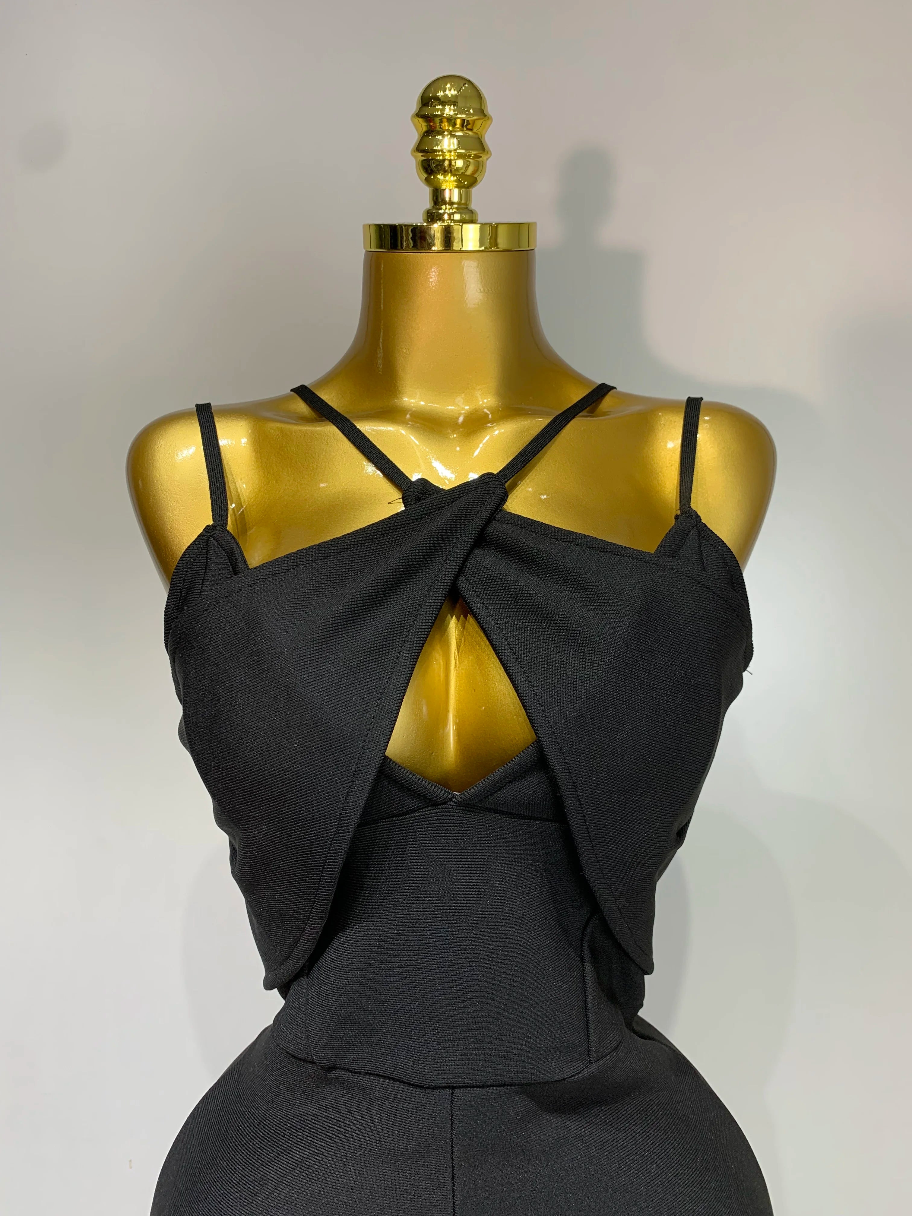 Women Sexy Sleeveless Hollow out Split Backless Black Midi Bandage Dress 2025 Celebrity Elegant Evening Cocktail Party Dresses