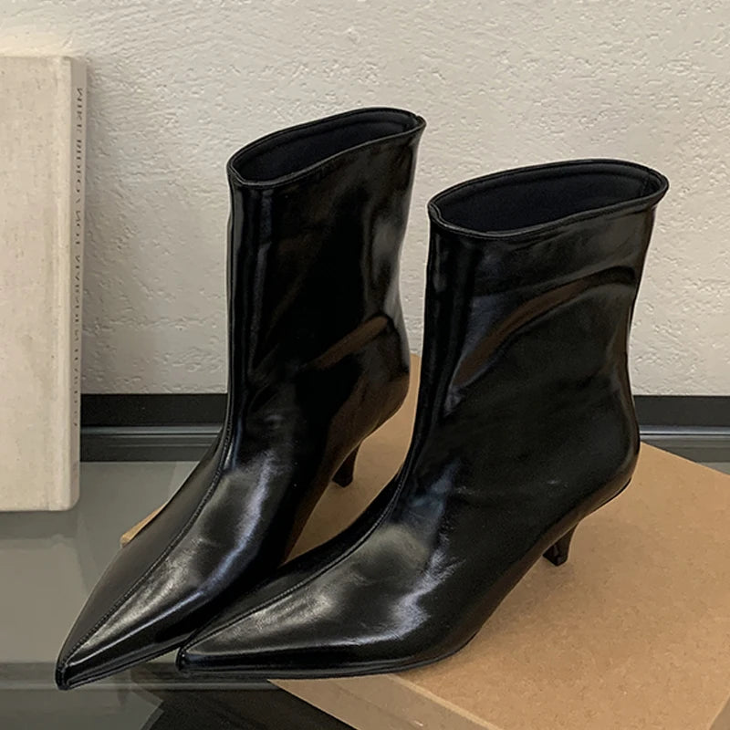 Eilyken 2025 Winter Fashion Ankle Short Boots Women Pointed Toe Elegant Thin Low Heel Dress Ladies Pumps Shoes