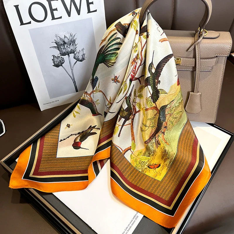 Square 100% Real Silk Scarf Women Bufanda Shawls Wraps for Lady Neckerchief Natural Foulard Femme Bandana Scarves Pashmina 2023 18237 68x68cm