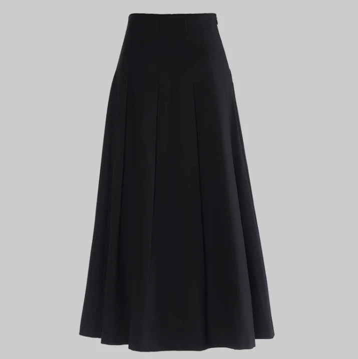 Spring Women French Style Luxury Rhinestone Beading Lady High Quality Solid Long Pleated Skirt